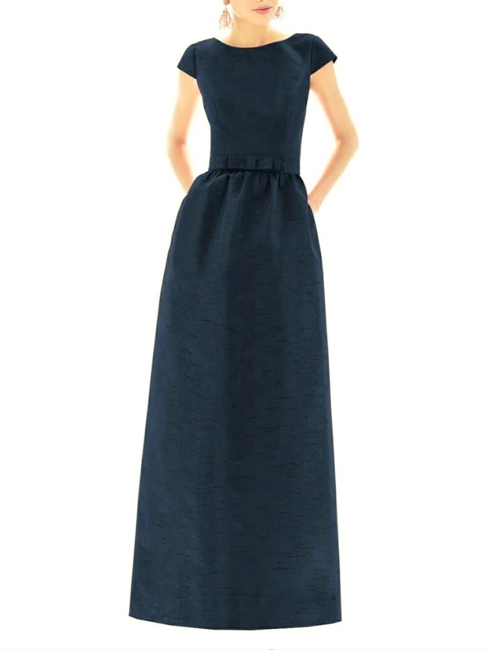 ALFRED SUNG Black Cap-Sleeve Maxi Gown D569 - Picture 8 of 8